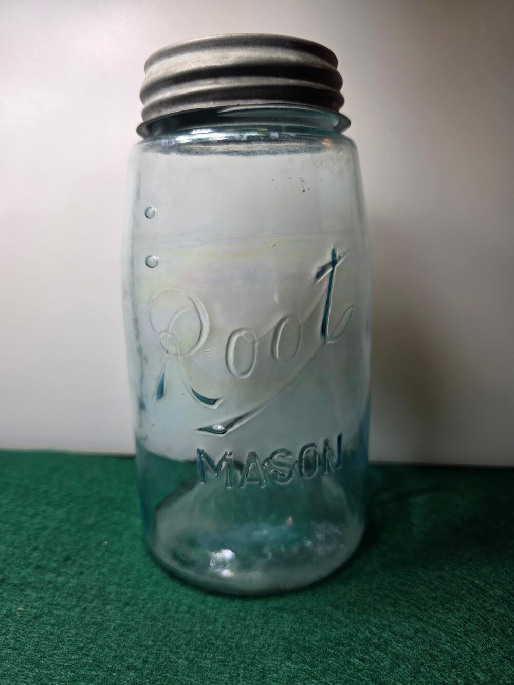 Antique Qt Aqua Root Mason Jar rb# 2510